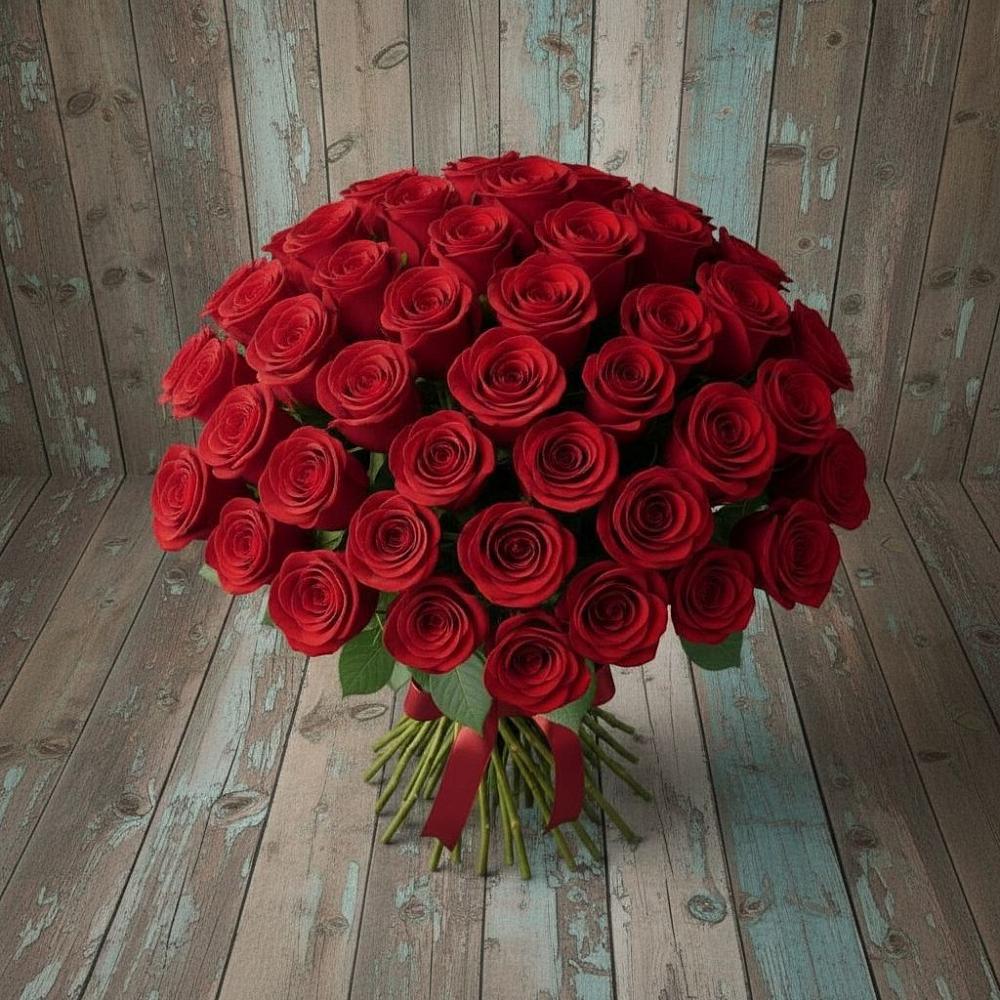 Букет 55 Красных роз Фридом в Селты