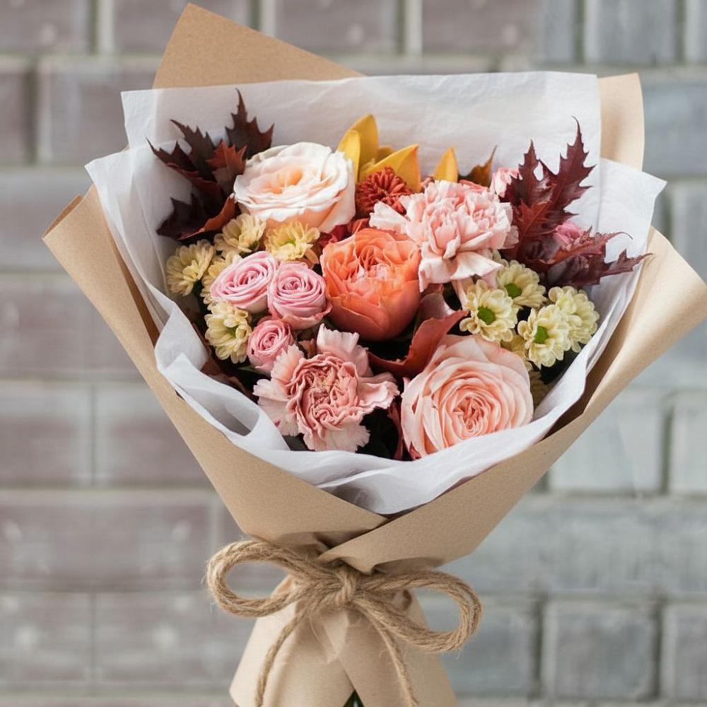 Букет цветов из: Гвоздики, Хризантемы и Розы в Селты