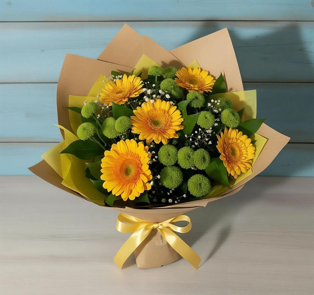 Букет цветов из: Герберы и Хризантемы в Селты