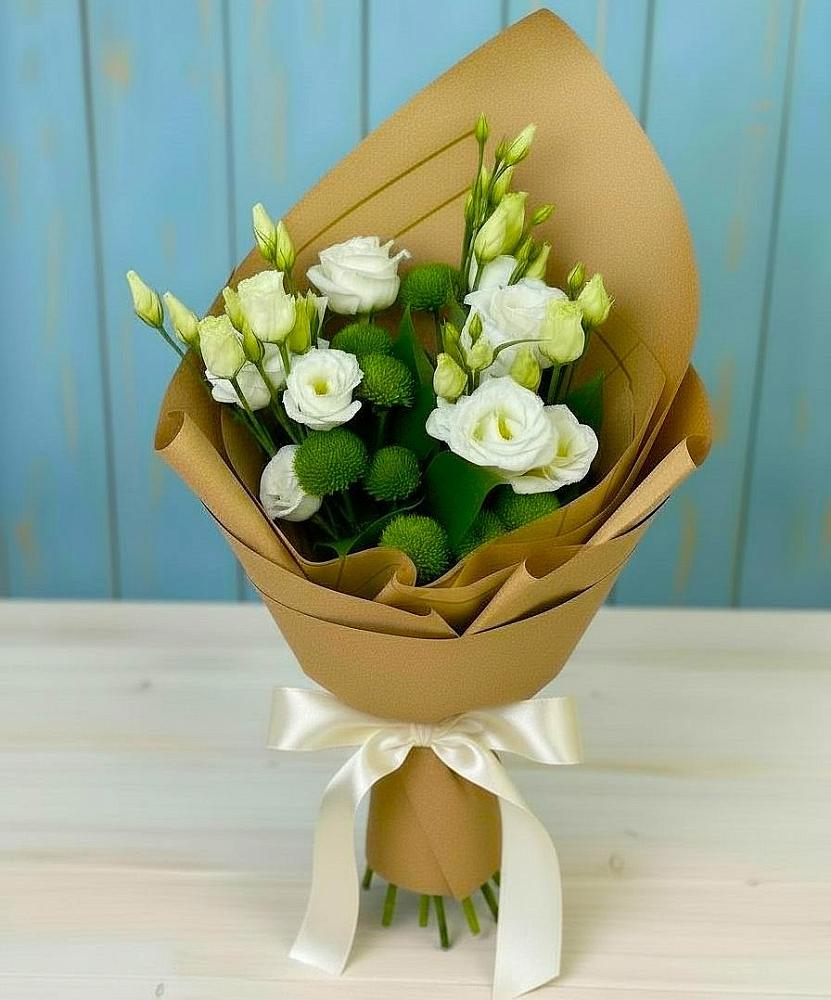 Букет цветов из: Хризантемы и Лизиантусы в Селты