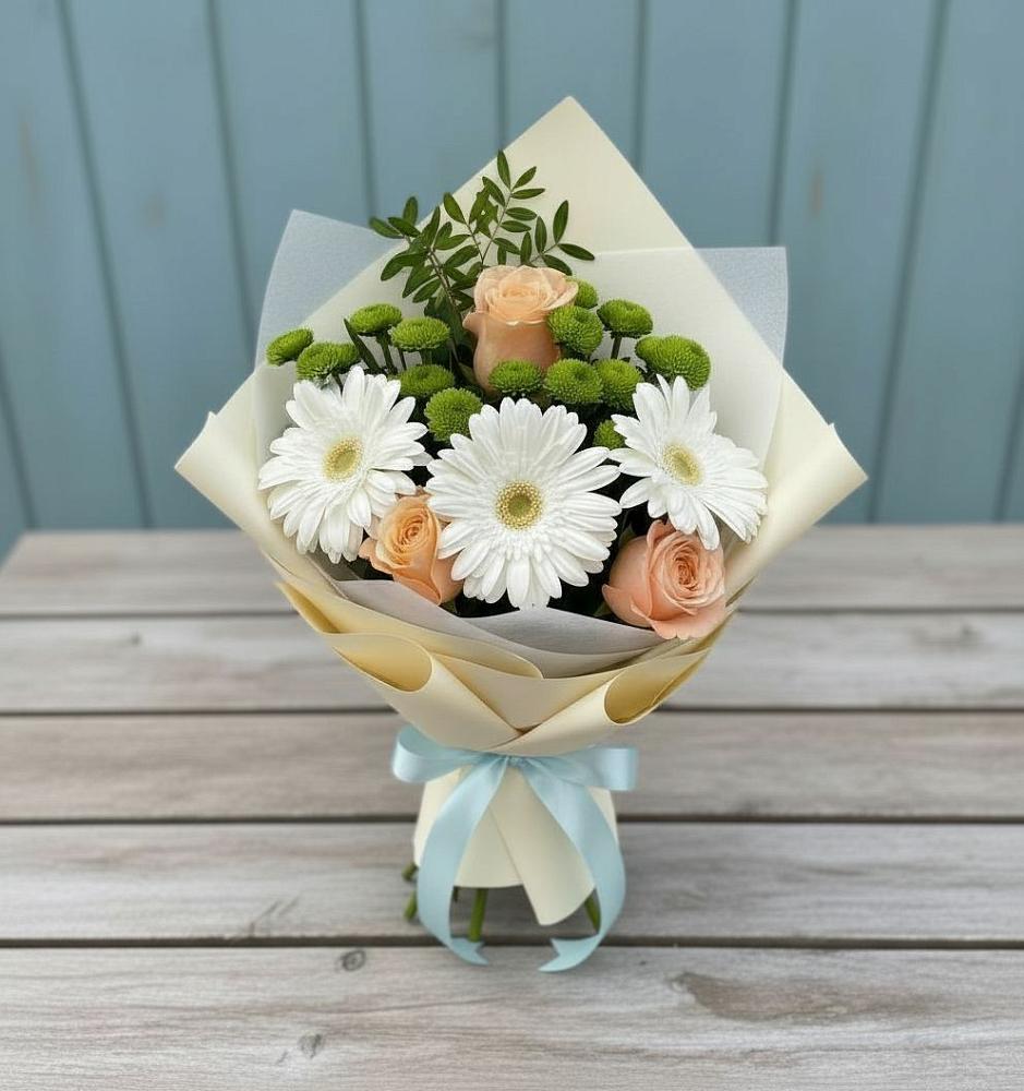 Букет цветов из: Герберы, Розы и Хризантемы в Селты
