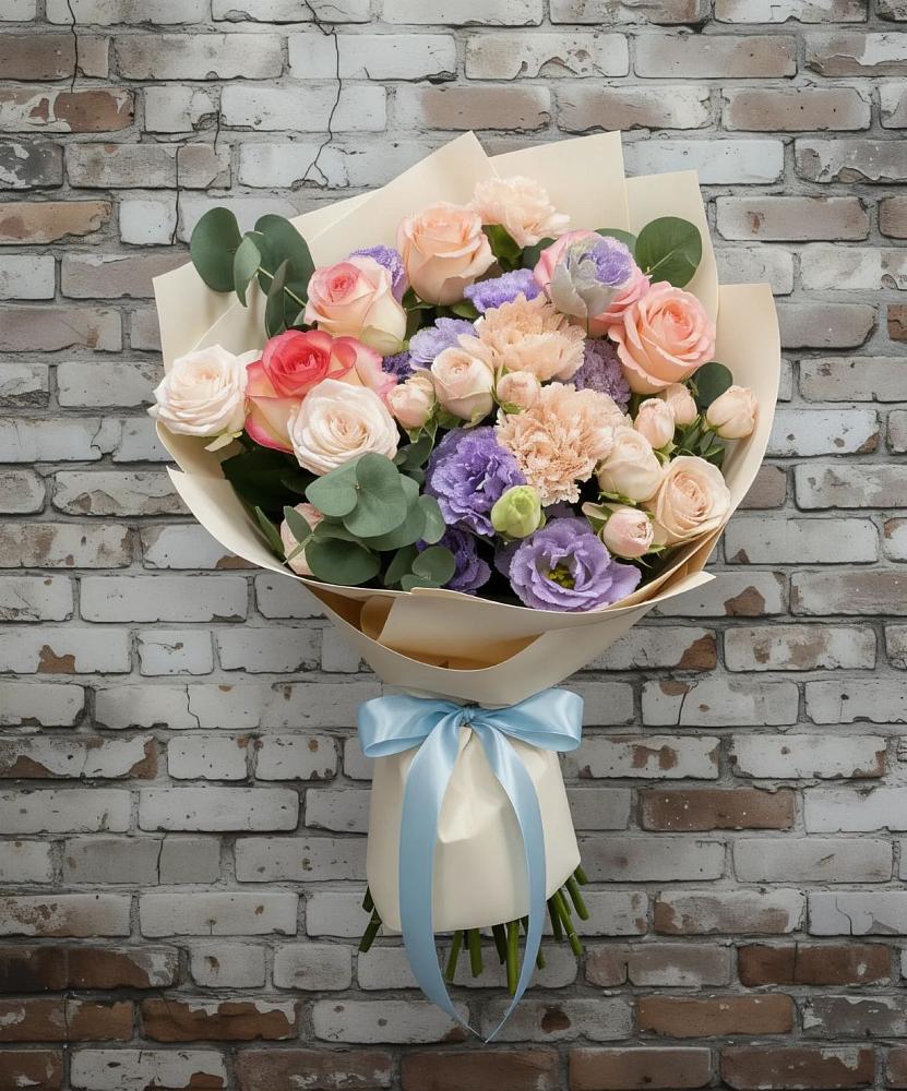 Букет цветов из: Розы, Лизиантусы и Гвоздики в Селты