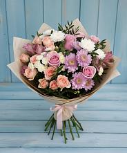 Букет цветов из:  Хризантемы, Розы и Альстромерии в Селты