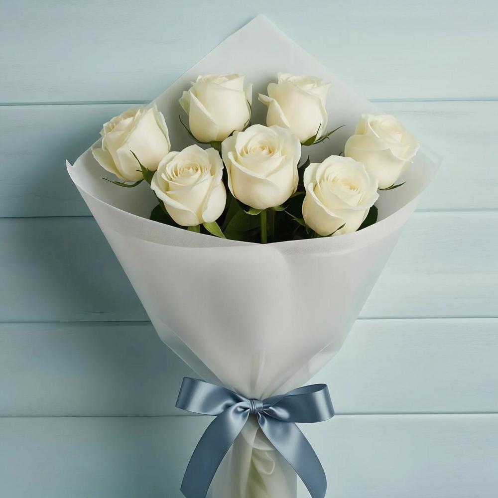 Букет 7 Белых роз Эдлесс Лав в Селты